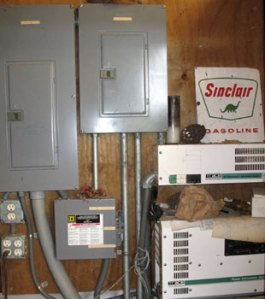 Barn breaker panels, A-B switch and inverter.