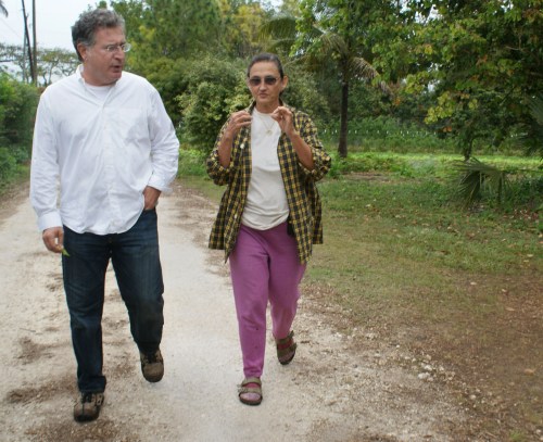 Joe Garcia and Margie Pikarsky walking and talking at Bee Heaven Farm. Photo by Nicole Fiori.