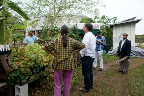 Mike the visiting farmer gets a visit from the Congressman. L to R: Mike, Margie Pikarsky, Joe Garcia, Mike Dill, Kevin Chambliss. Photo by Nicole Fiori.